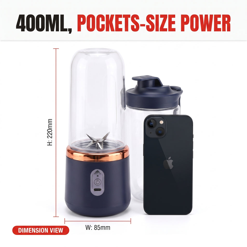 Troveze 6-Blade Portable Blender: Blender unit with smartphone for scale