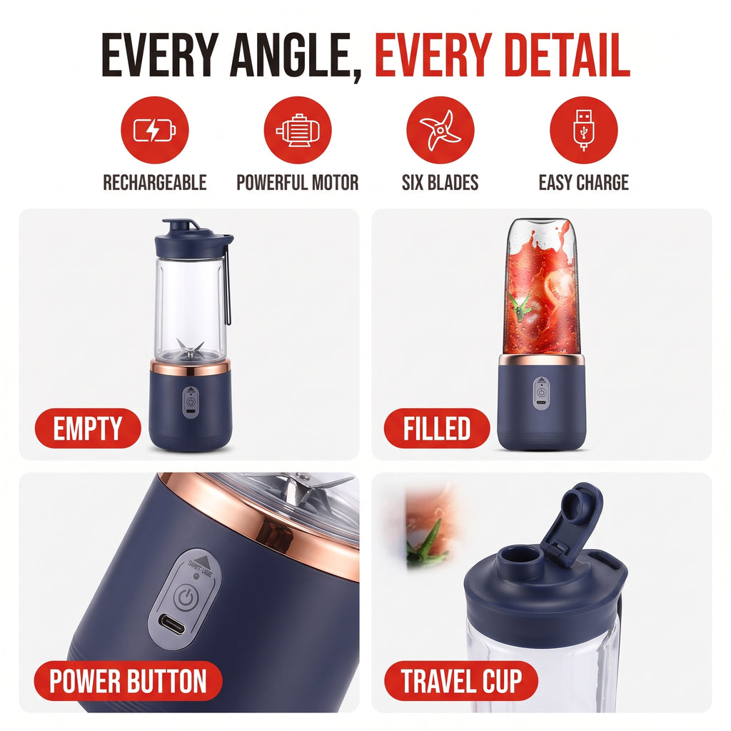 Troveze 6-Blade Portable Blender: Size and dimensions reference