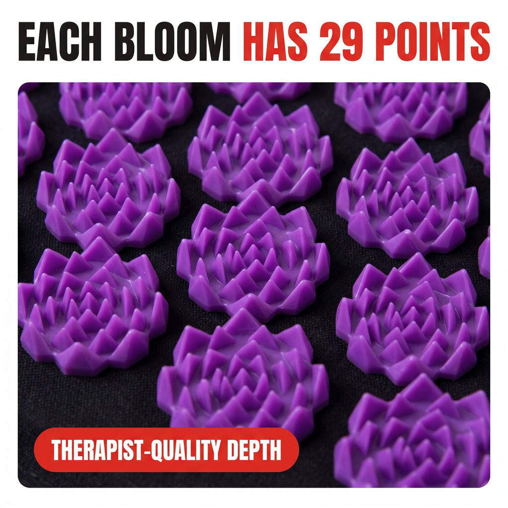 Troveze Acupressure Massage Mat + Pillow Set: 3D molded flower acupressure points macro detail