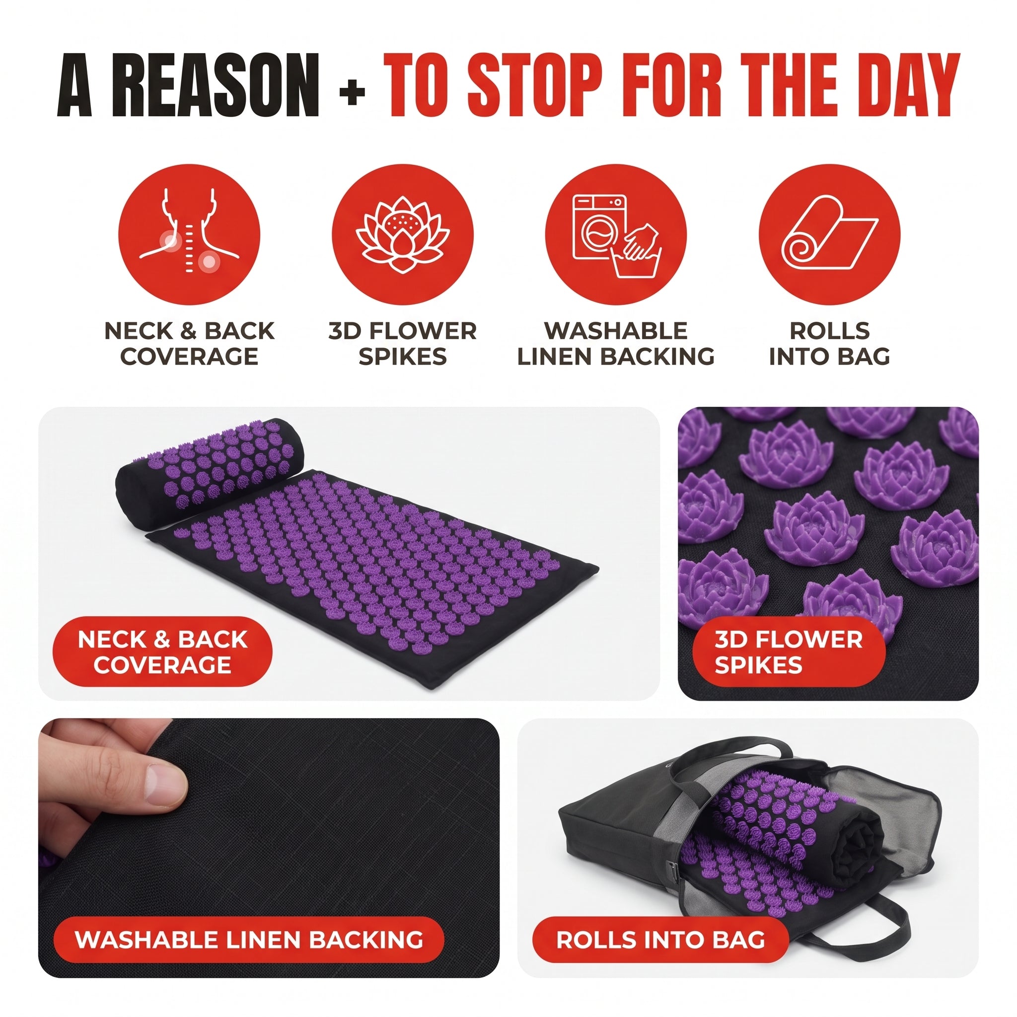 Troveze Acupressure Massage Mat + Pillow Set: Hero shot mat and pillow set