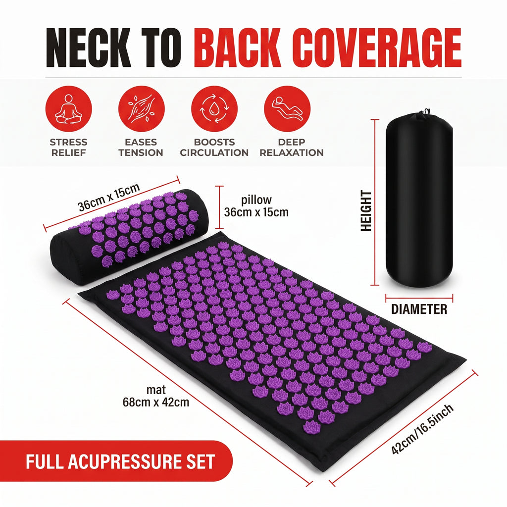 Troveze Acupressure Massage Mat + Pillow Set: Mat and pillow flat lay