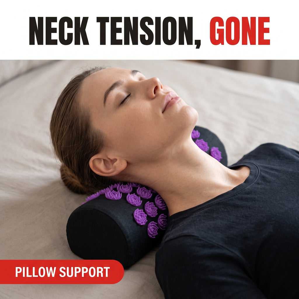 Troveze Acupressure Massage Mat + Pillow Set: Person resting head on acupressure pillow