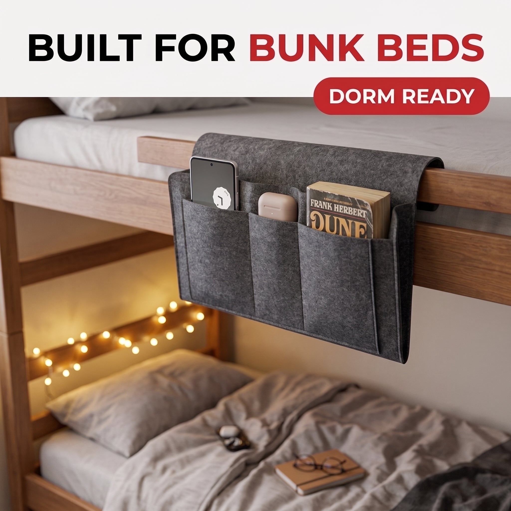 Troveze Bedside Storage Caddy: Caddy hanging on bunk bed