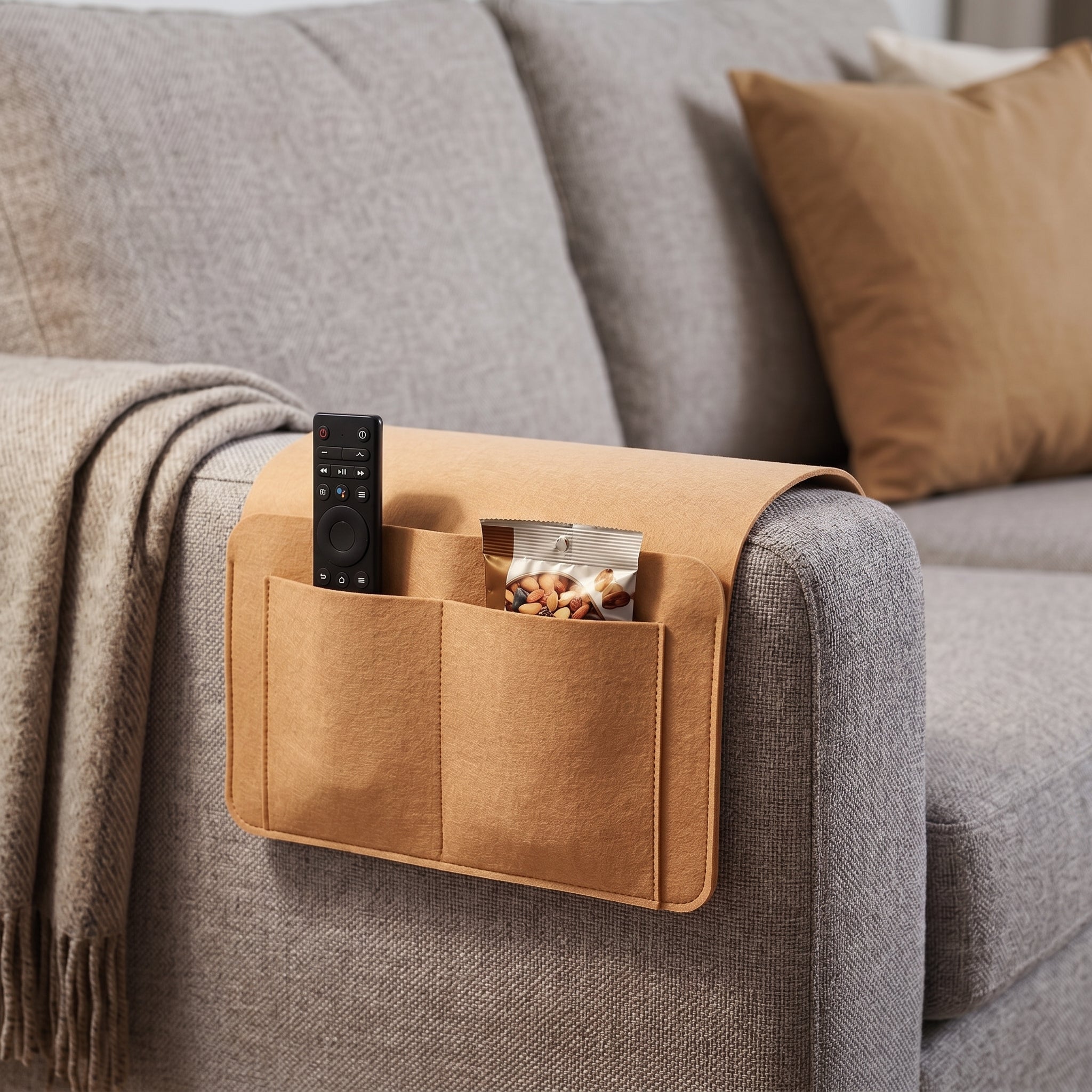 Troveze Bedside Storage Caddy: Caddy hanging on sofa