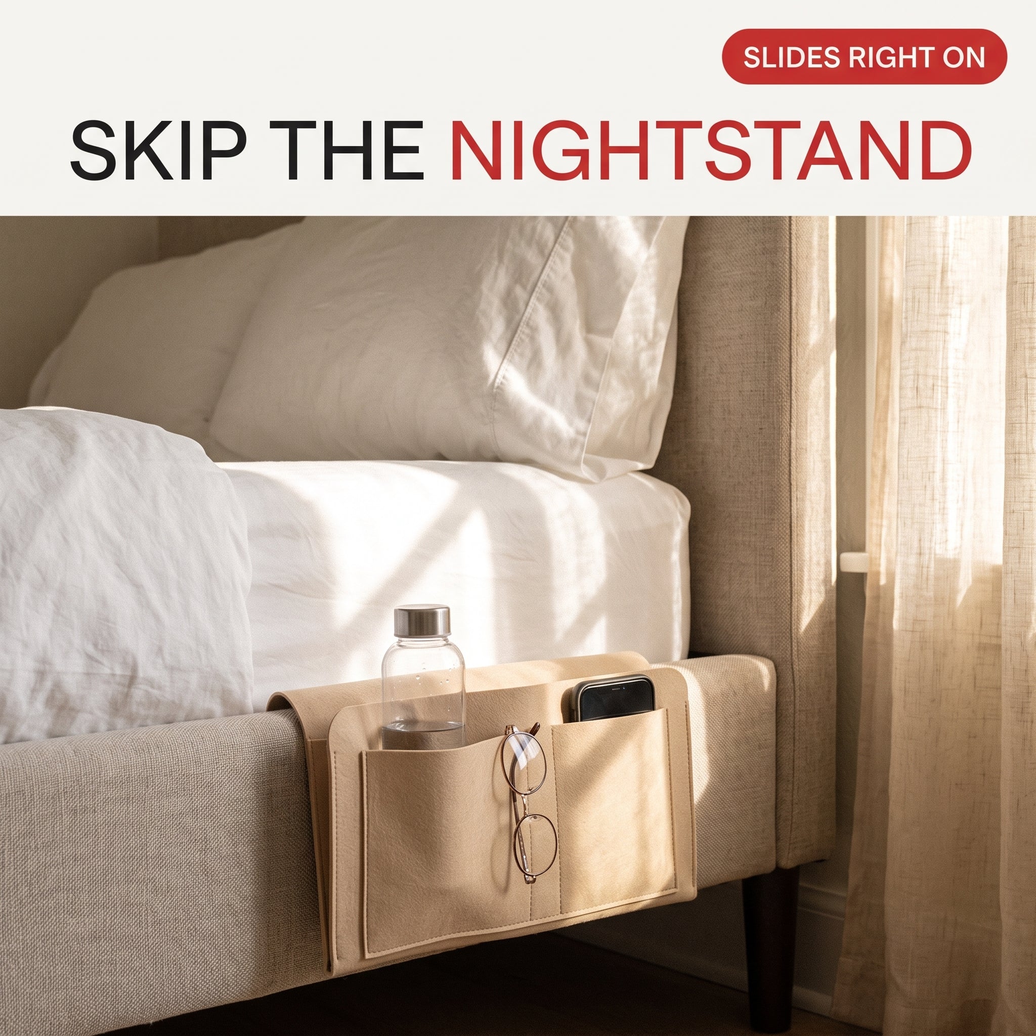 Troveze Bedside Storage Caddy: Caddy variations with feature headlines