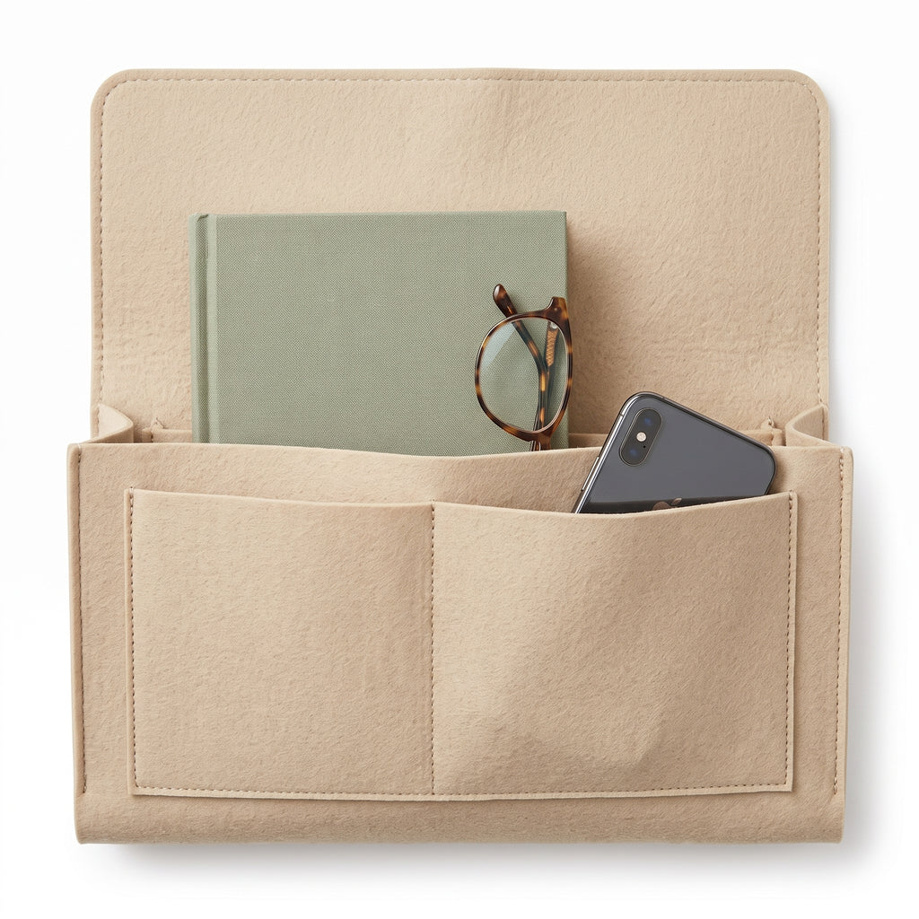 Troveze Bedside Storage Caddy: Felt fabric multi pocket detail