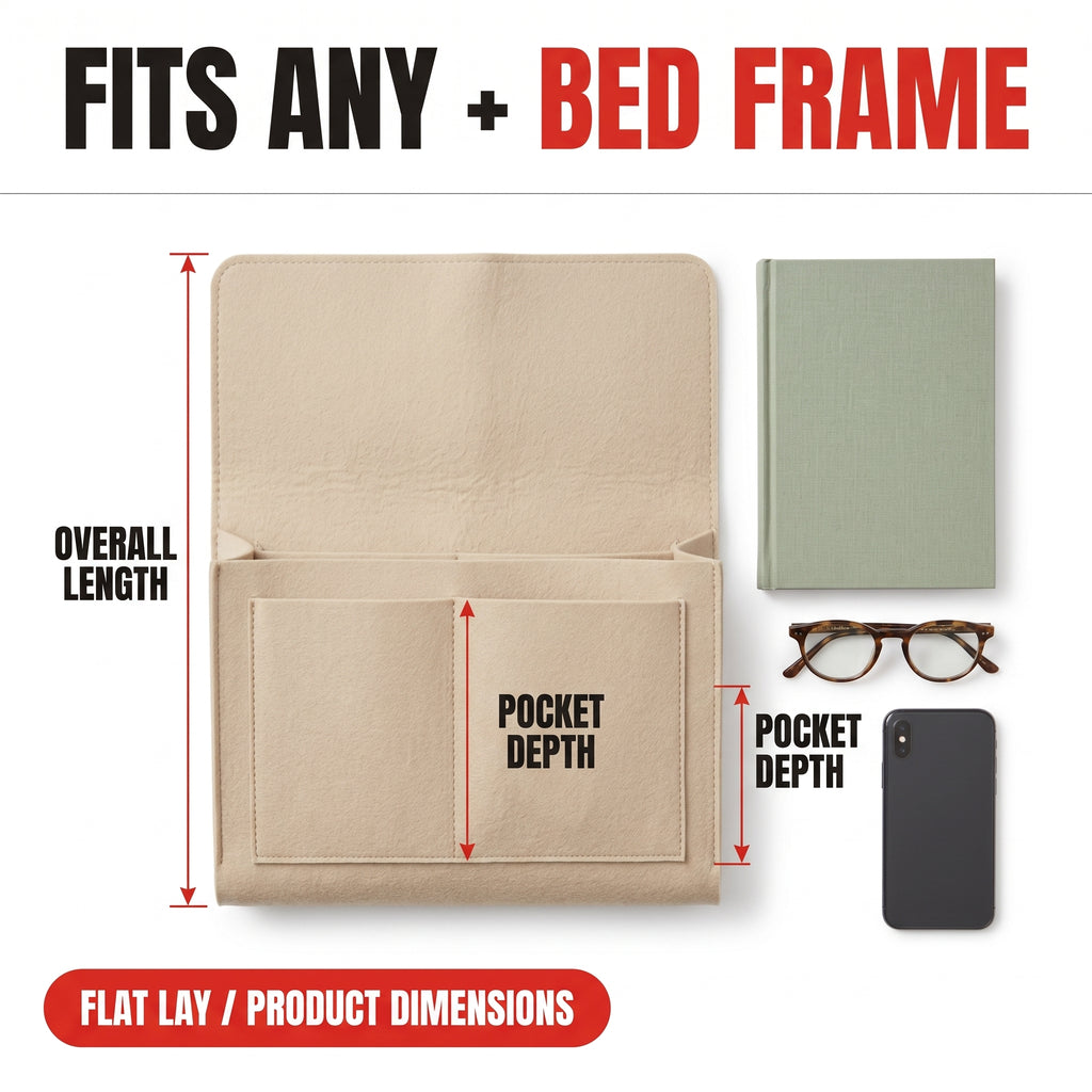 Troveze Bedside Storage Caddy: Fits any bed frame detail