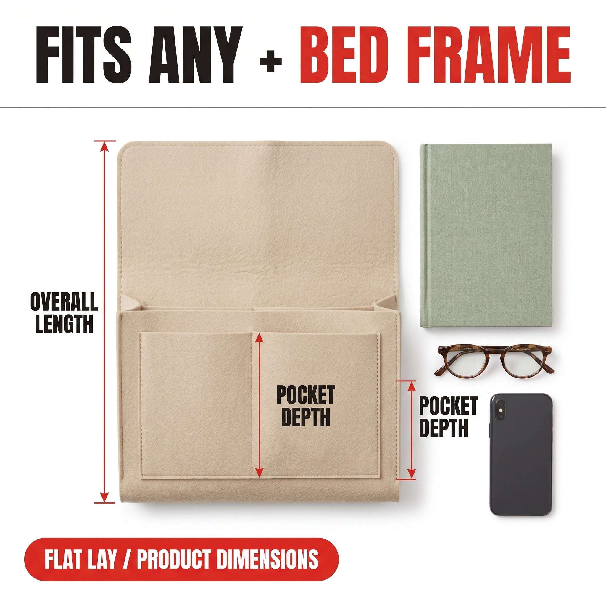 Troveze Bedside Storage Caddy: Fits any bed frame detail