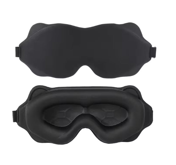 Troveze Contoured Weighted Silk Sleep Mask: black colorway shown front and inside