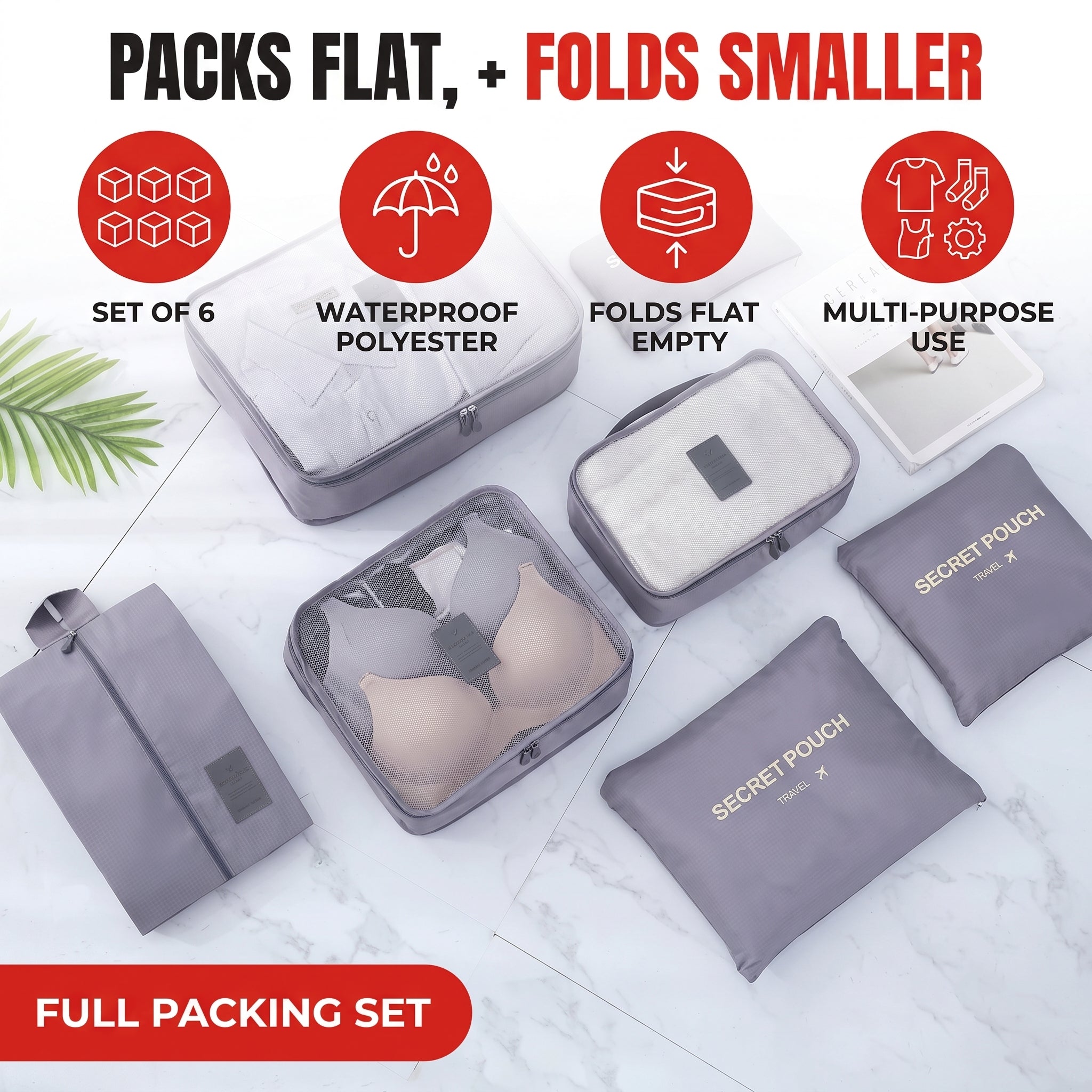 Troveze Foldable Travel Packing Cubes (Set of 6): Packs flat folds smaller detail