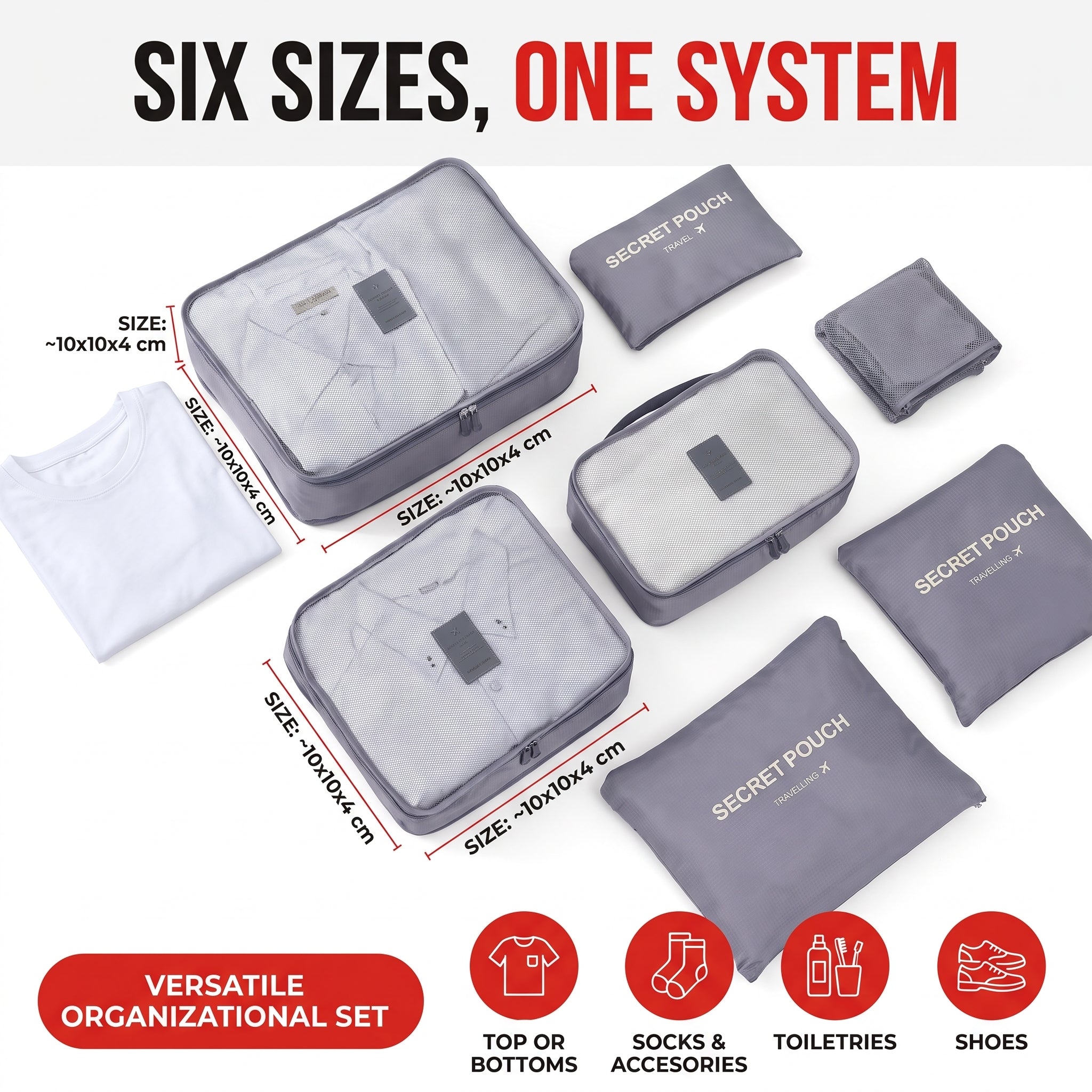 Troveze Foldable Travel Packing Cubes (Set of 6): Six sizes one packing system