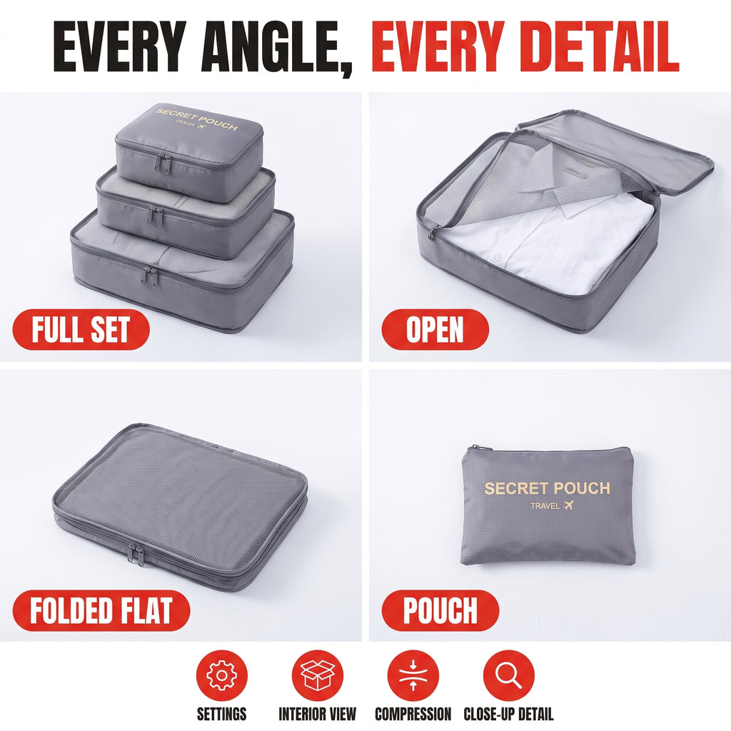 Troveze Foldable Travel Packing Cubes (Set of 6): Size and dimensions reference