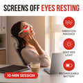 Troveze Heated Compression Eye Massager: Hero shot person resting in desk chair wearing massager