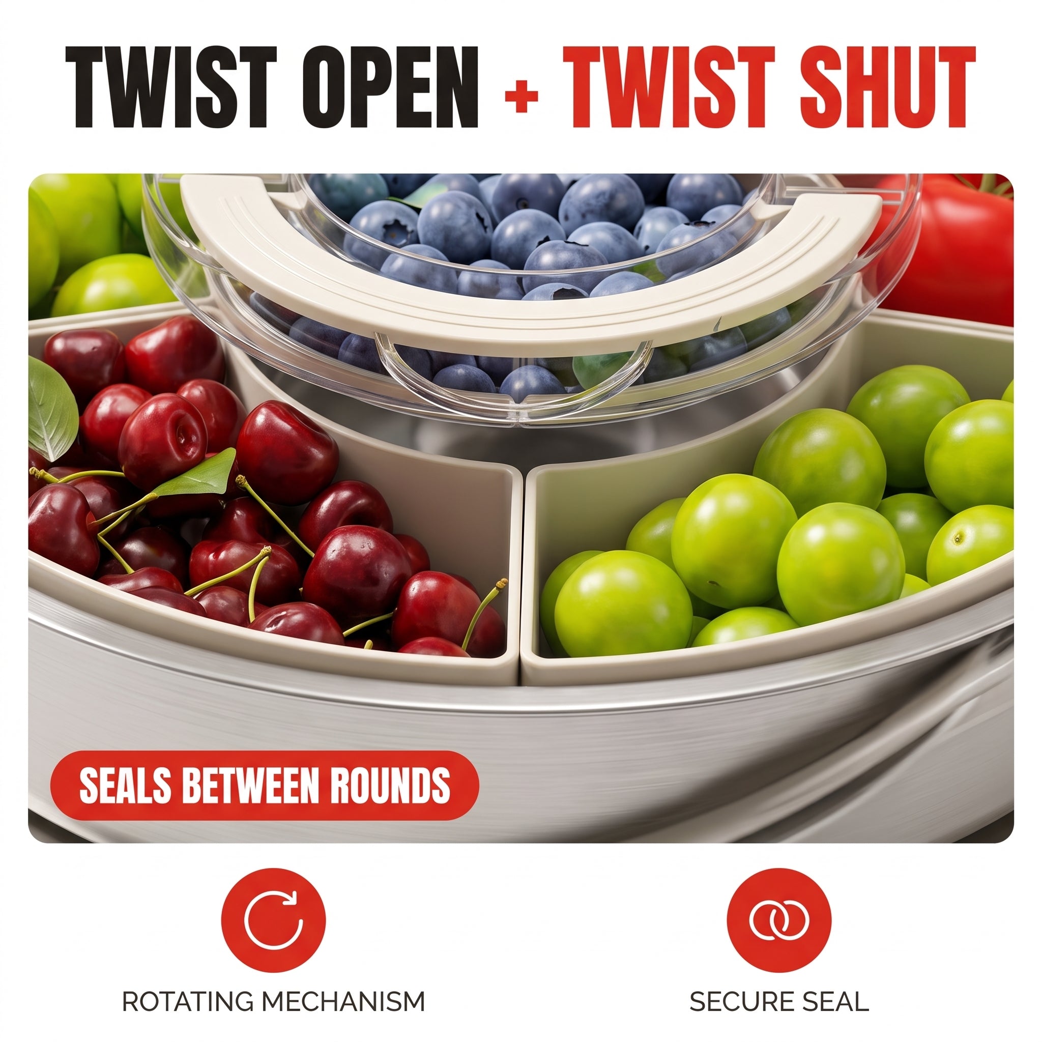 Troveze Lotus Rotating Snack Tray: Rotating base mid twist detail