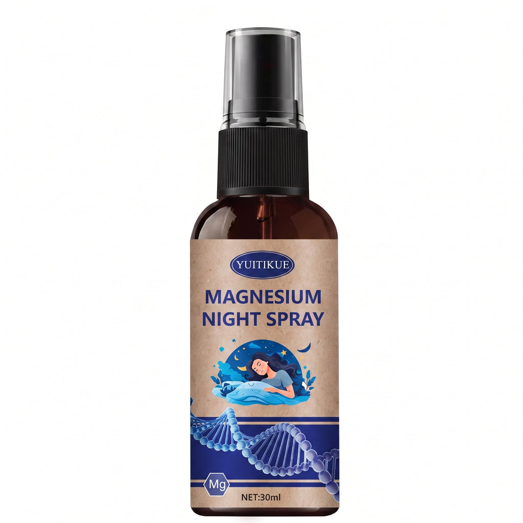 Troveze Magnesium Calming Body Spray: Amber glass bottle with black pump detail