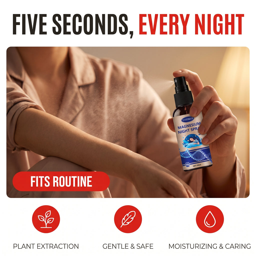 Troveze Magnesium Calming Body Spray: Person misting forearm before bed