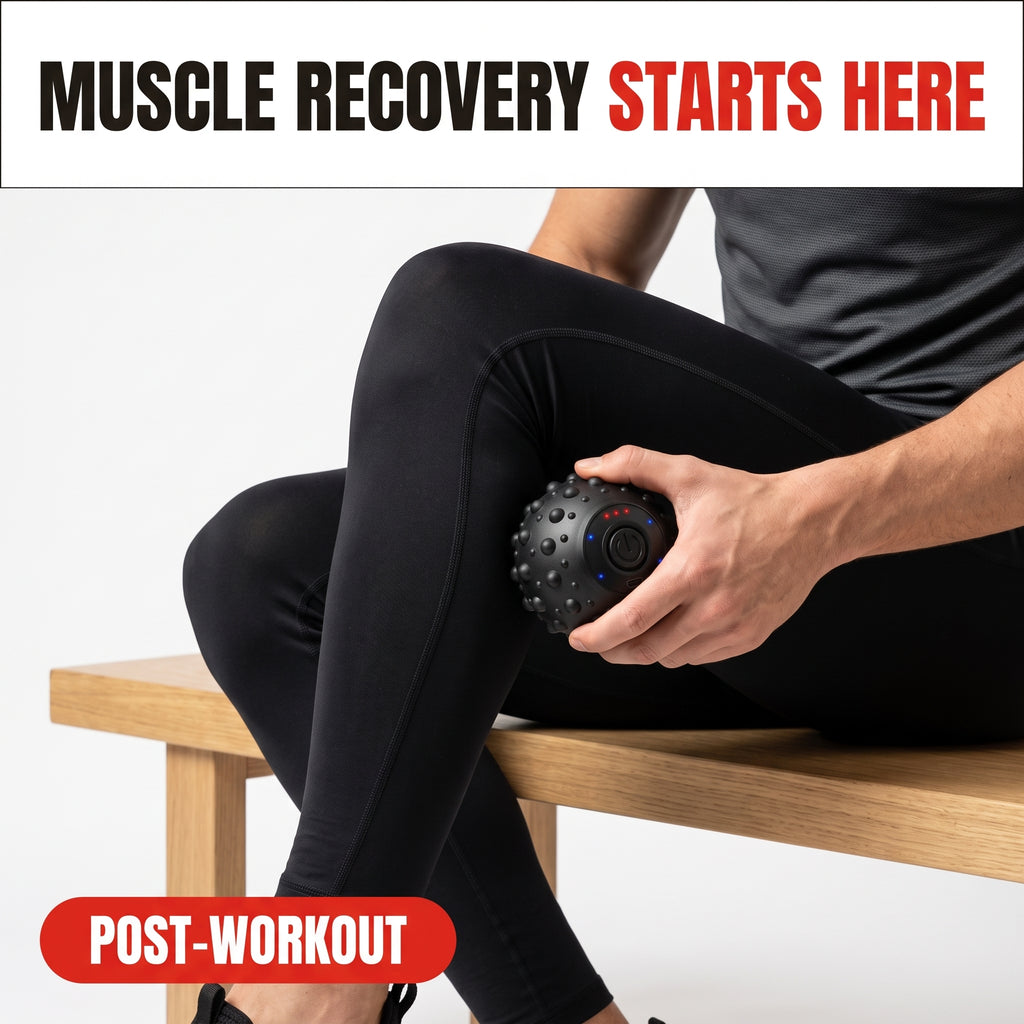 Troveze Mini Vibrating Massage Ball: Person using massage ball on leg muscles