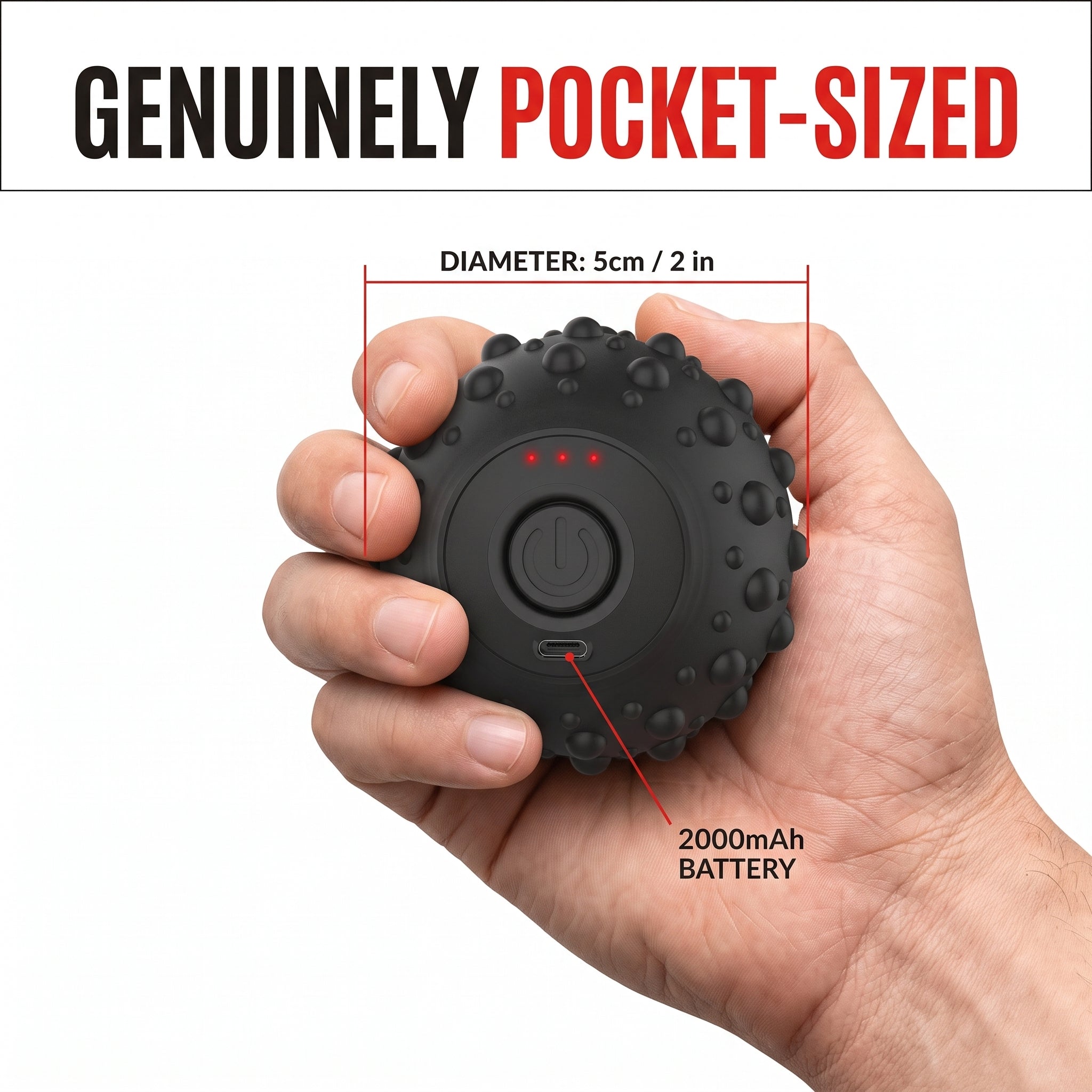 Troveze Mini Vibrating Massage Ball: Size and dimensions reference
