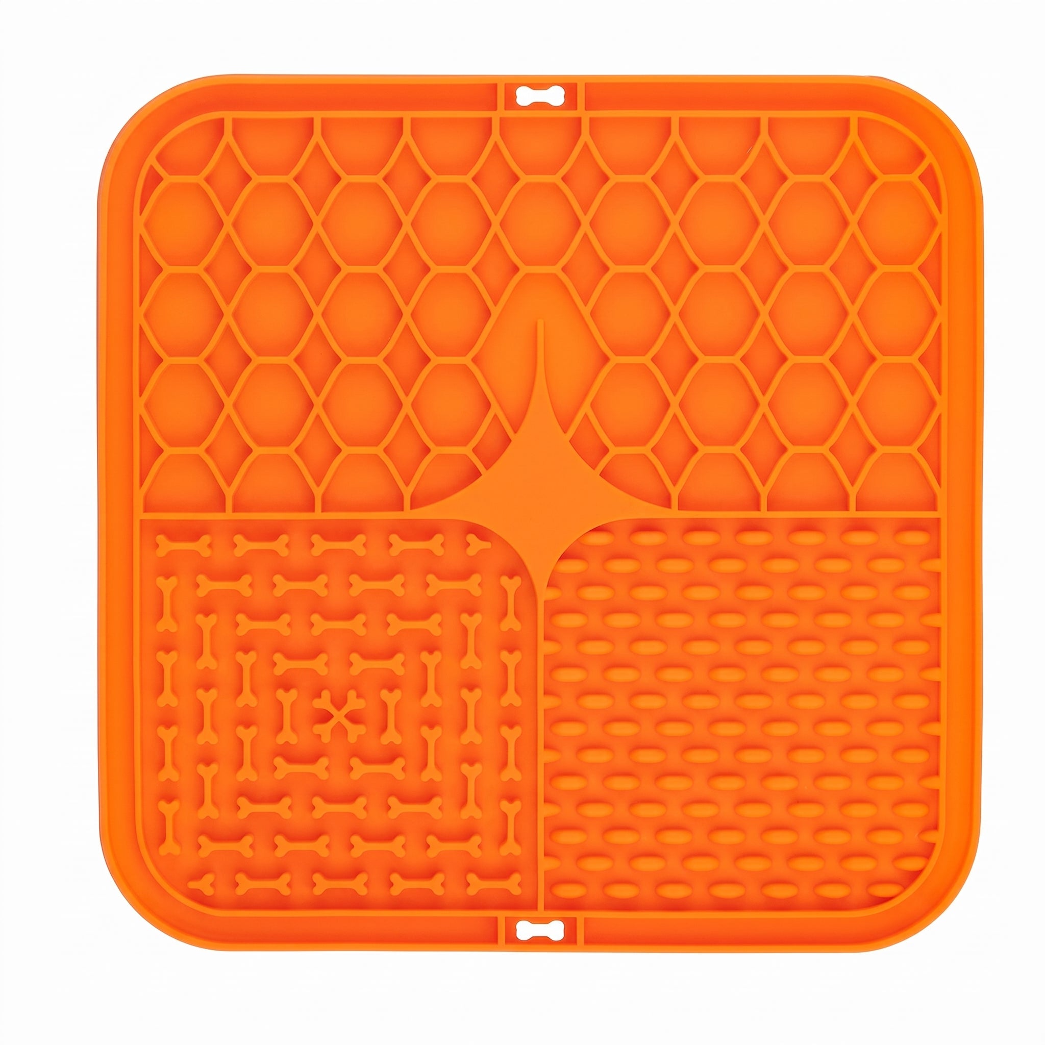 Troveze Pet Lick Mat: orange mat showing both texture zones