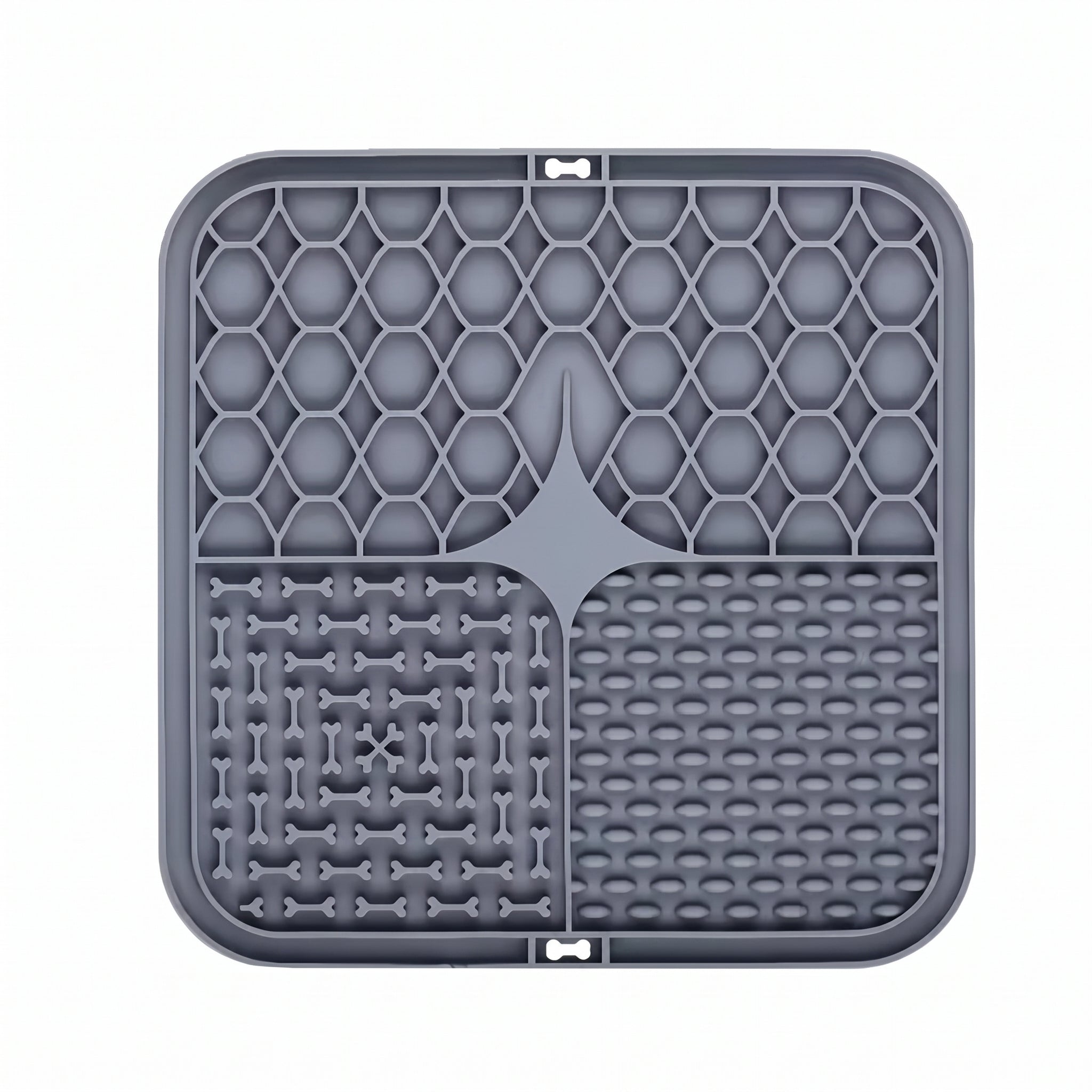 Troveze Pet Lick Mat: grey mat showing both texture zones