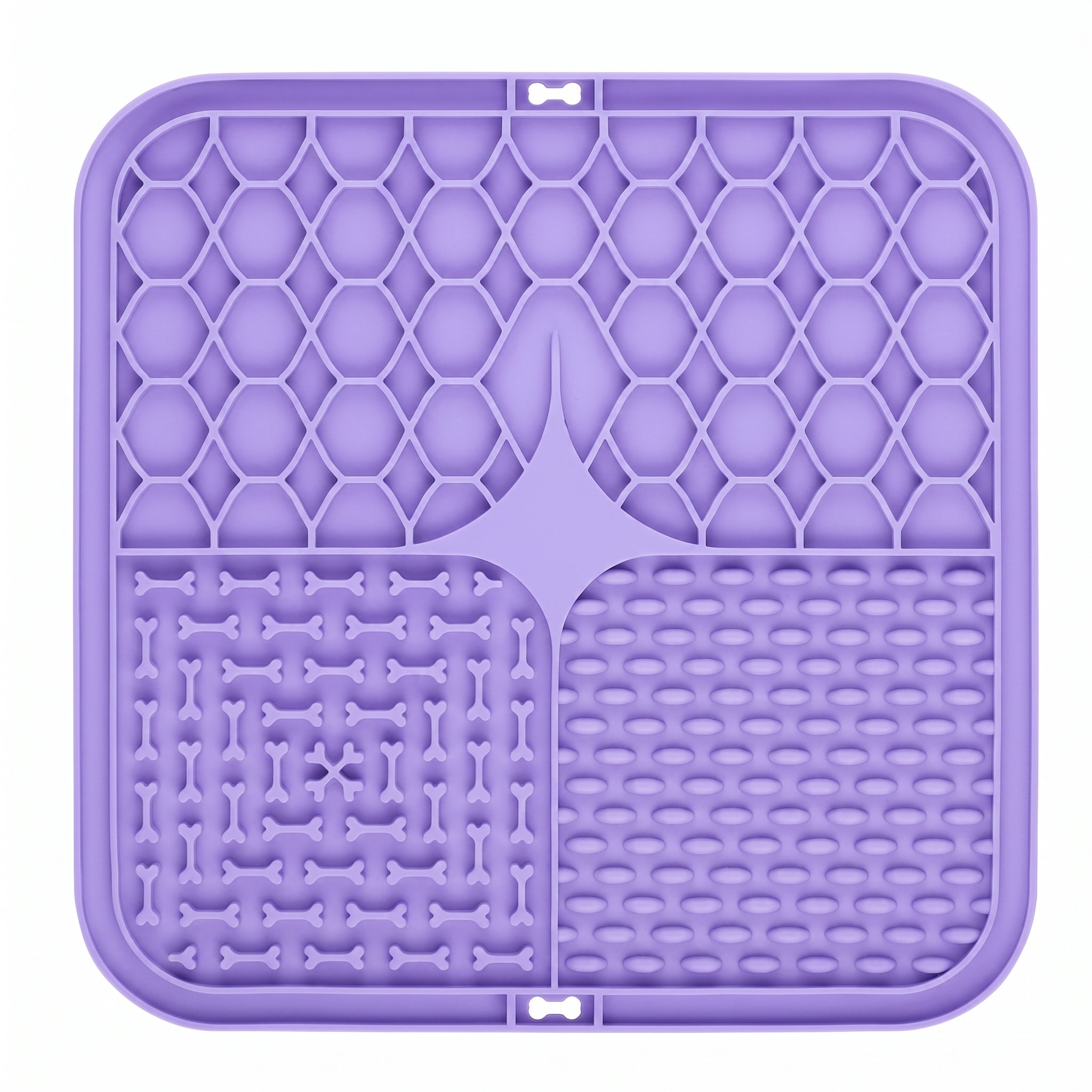 Troveze Pet Lick Mat: purple mat showing both texture zones