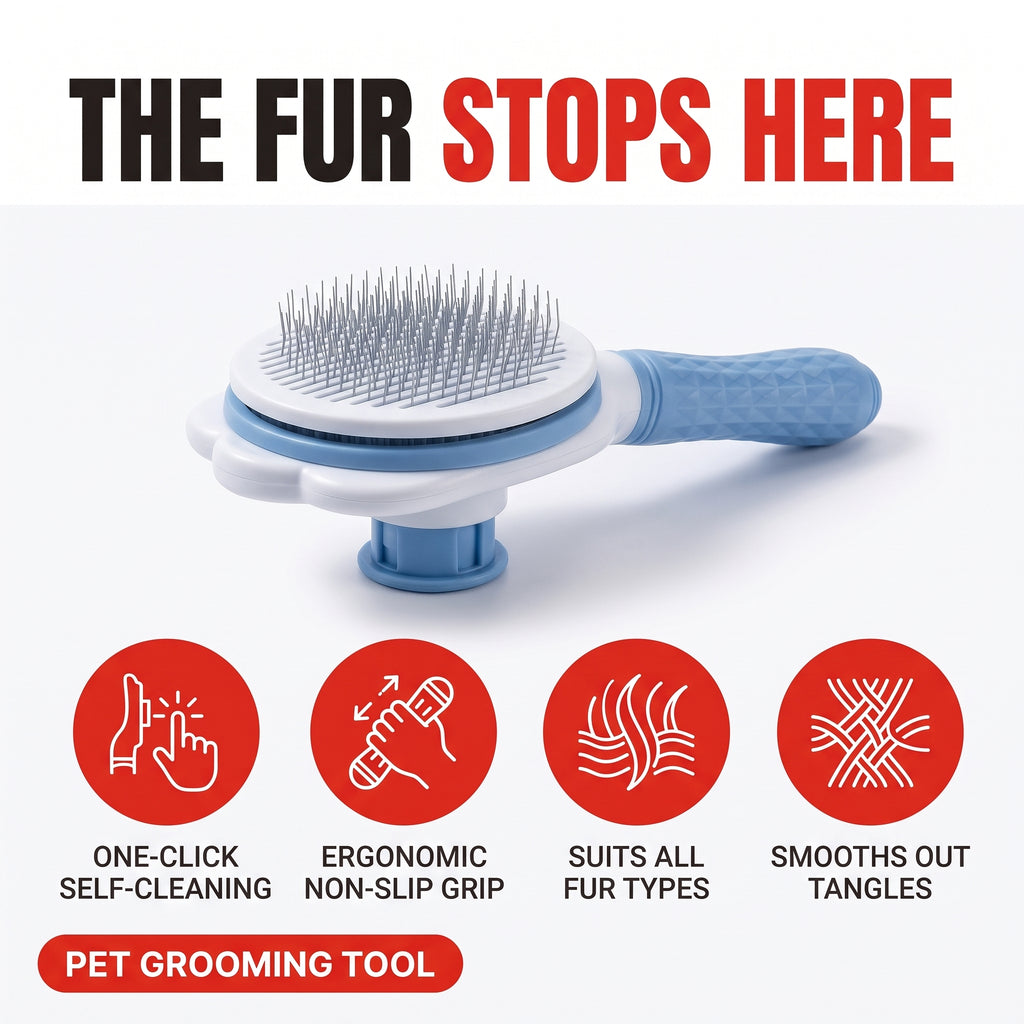 Troveze Self-Cleaning Deshedding Brush: Feature icons infographic