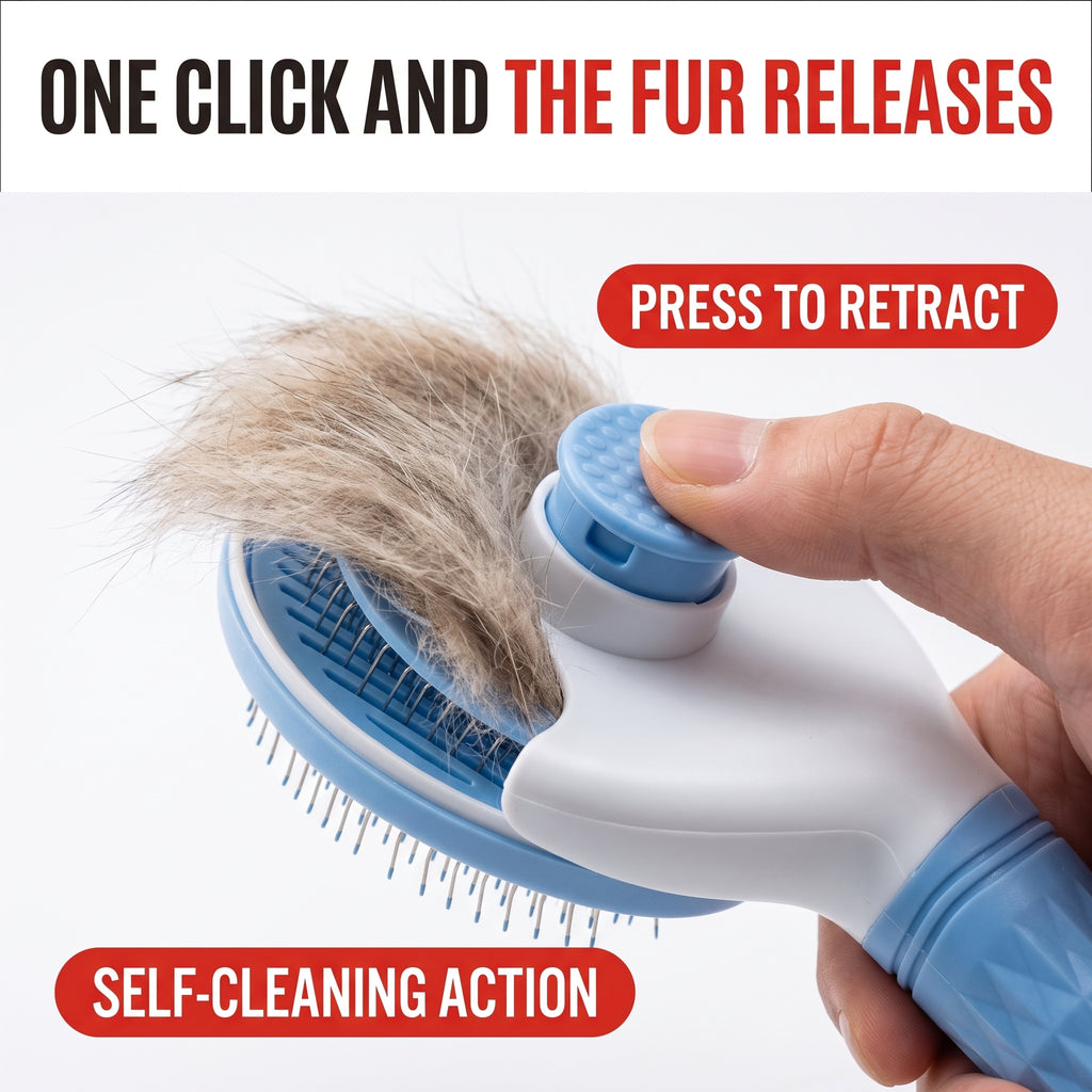 Troveze Self-Cleaning Deshedding Brush: Fur releasing with one click detail