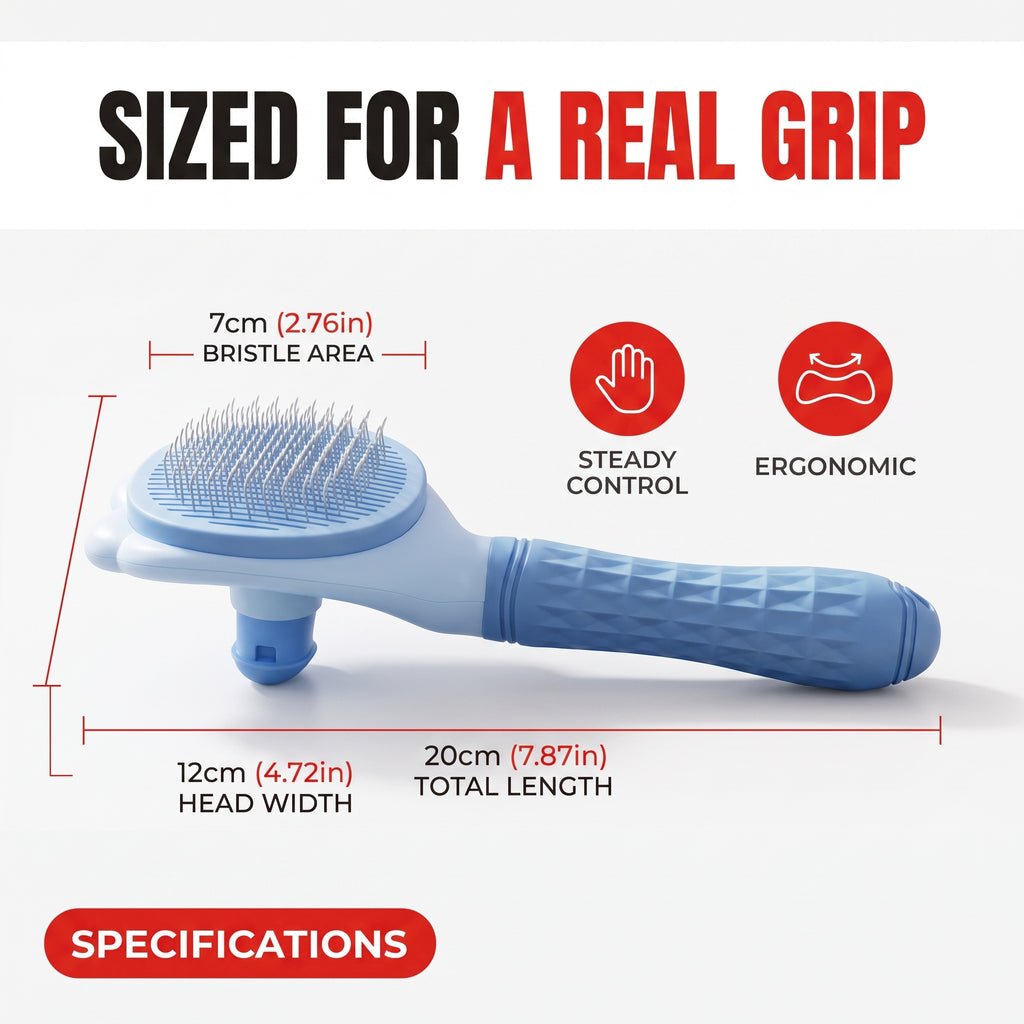Troveze Self-Cleaning Deshedding Brush: Size and dimensions reference