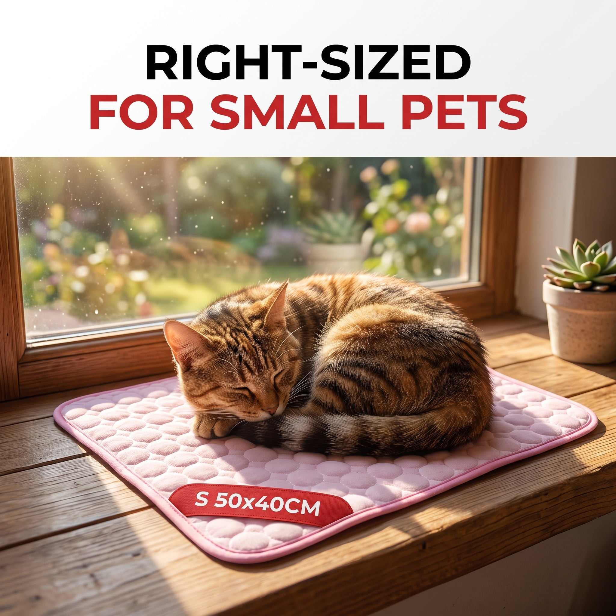 Troveze Self-Cooling Pet Mat: Cat curled up on mat