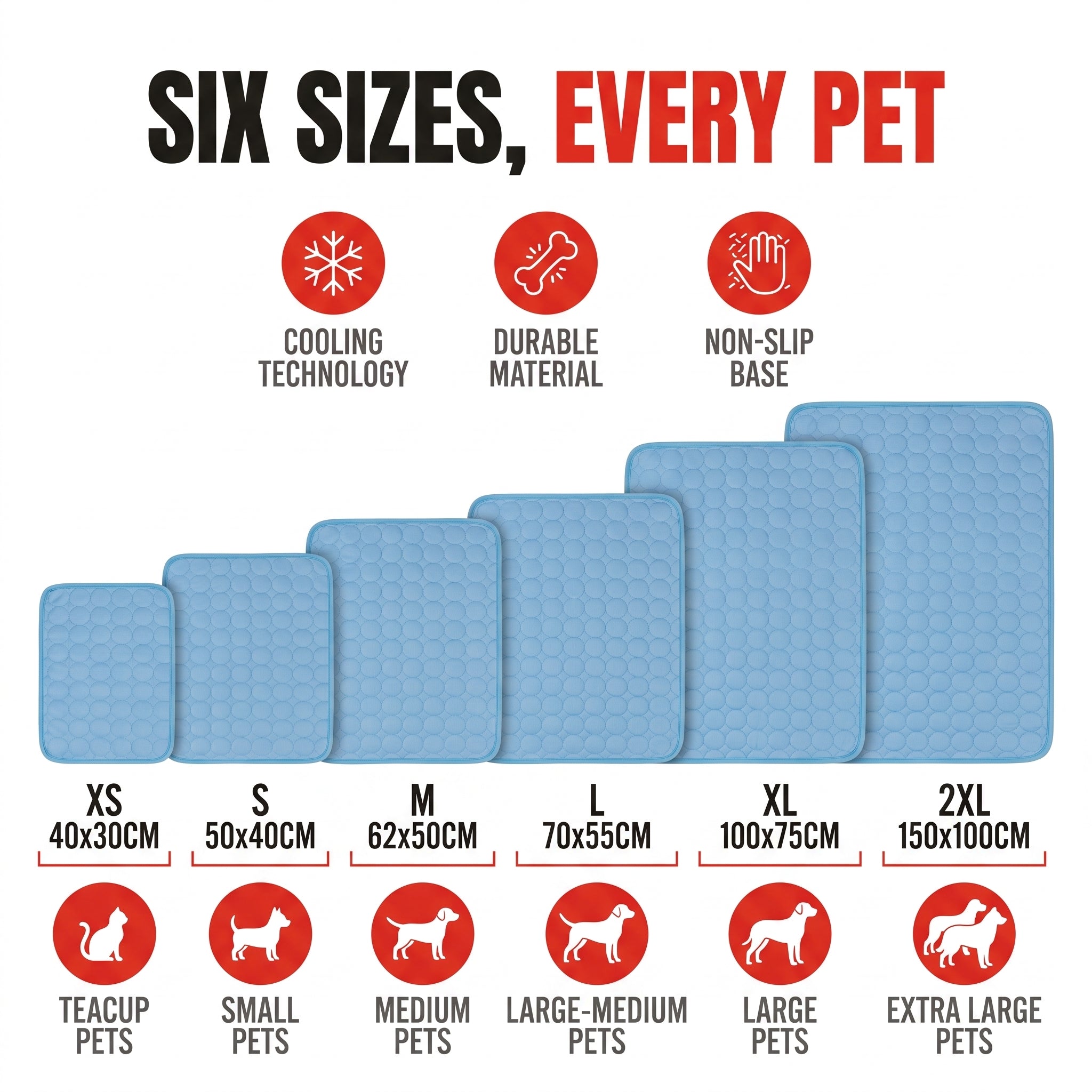 Troveze Self-Cooling Pet Mat: Six sizes every pet detail