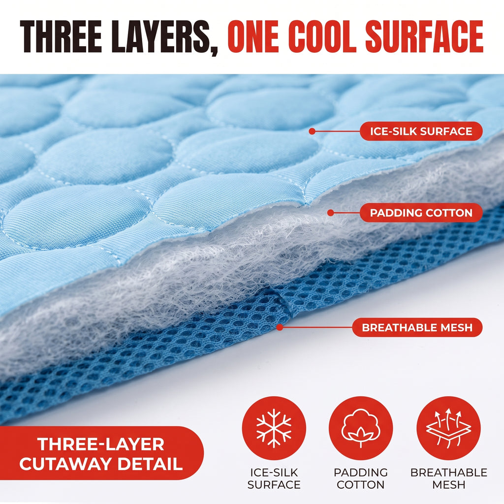 Troveze Self-Cooling Pet Mat: Three layer cooling surface cutaway detail