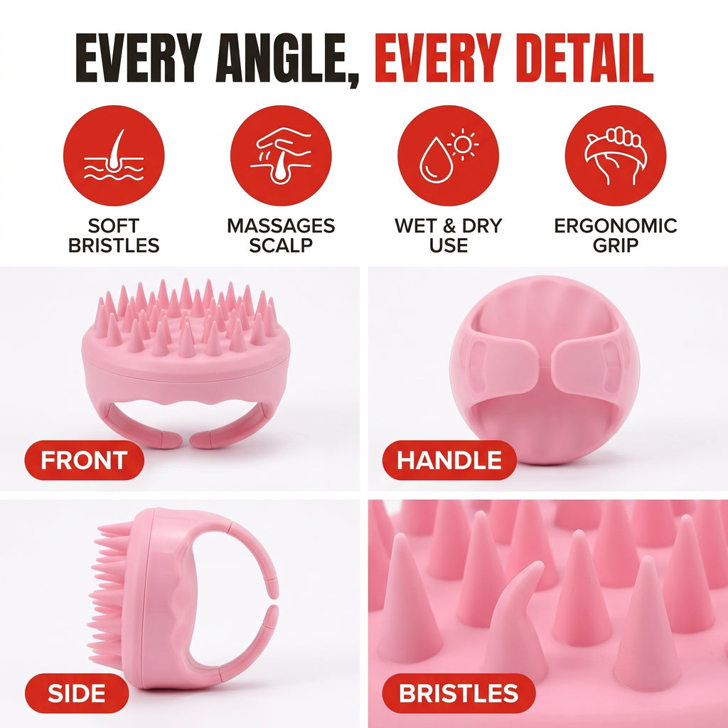 Troveze Silicone Scalp-Massager Shampoo Brush: Brush color options multi angle