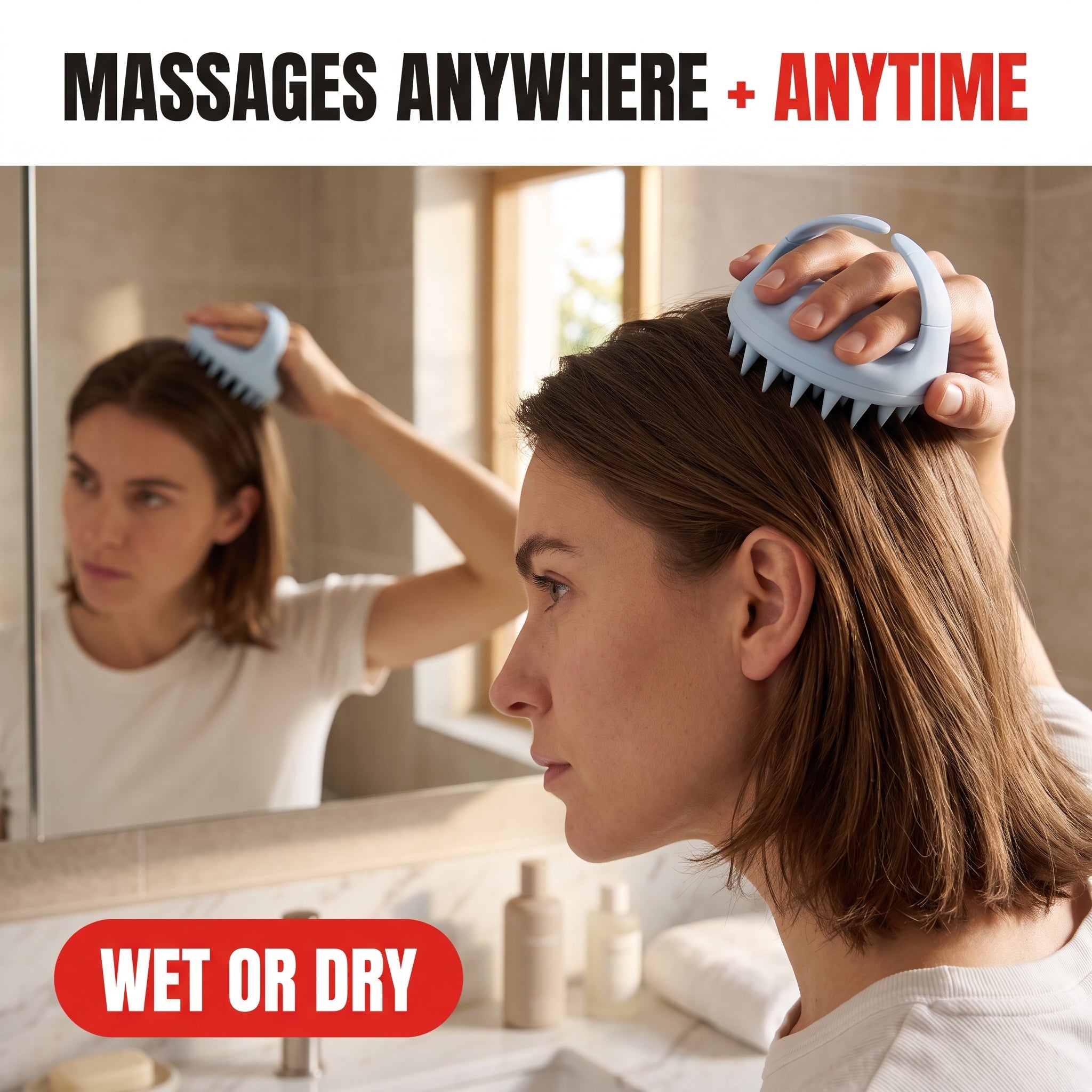 Troveze Silicone Scalp-Massager Shampoo Brush: Dry scalp massage lifestyle shot