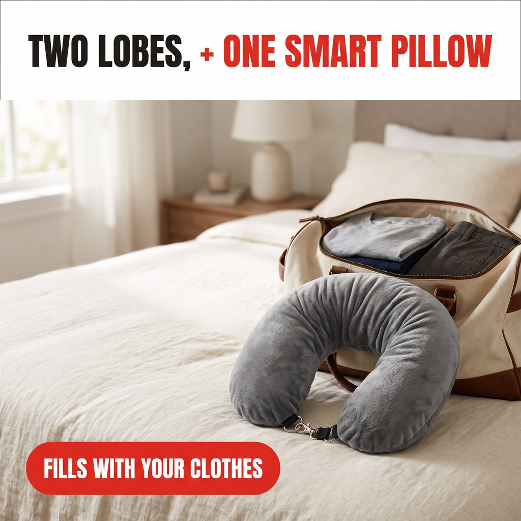 Troveze Stuffable Travel Pillow: Pillow being stuffed with clothes