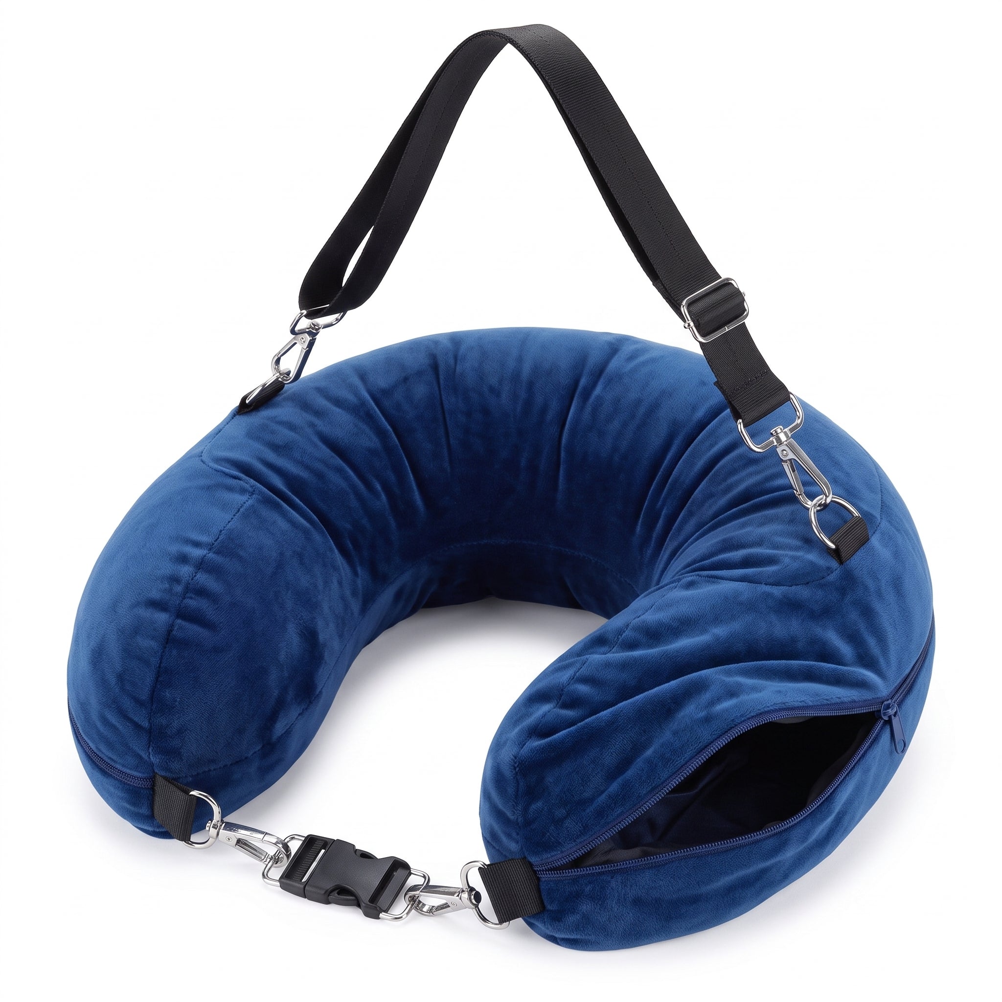 Troveze Stuffable Travel Pillow: U shape pillow with metal clasp close up