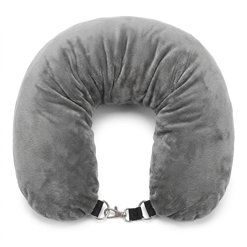 Troveze Stuffable Travel Pillow: U shape pillow with metal clasp detail