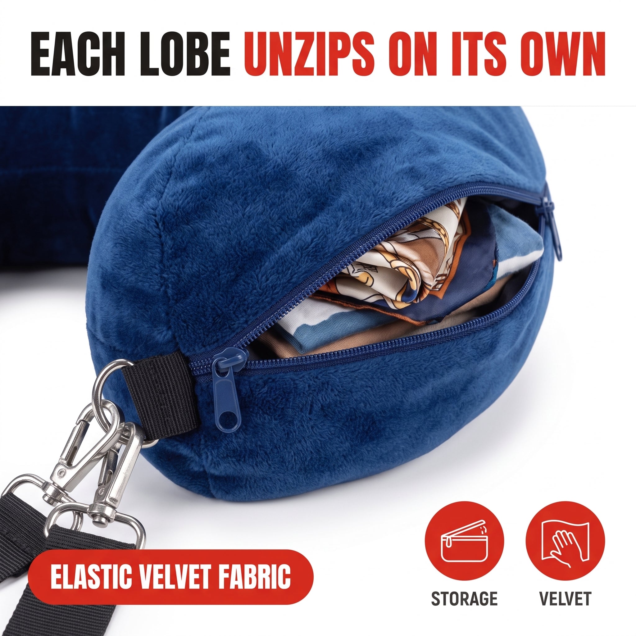 Troveze Stuffable Travel Pillow: Zip closure fabric detail